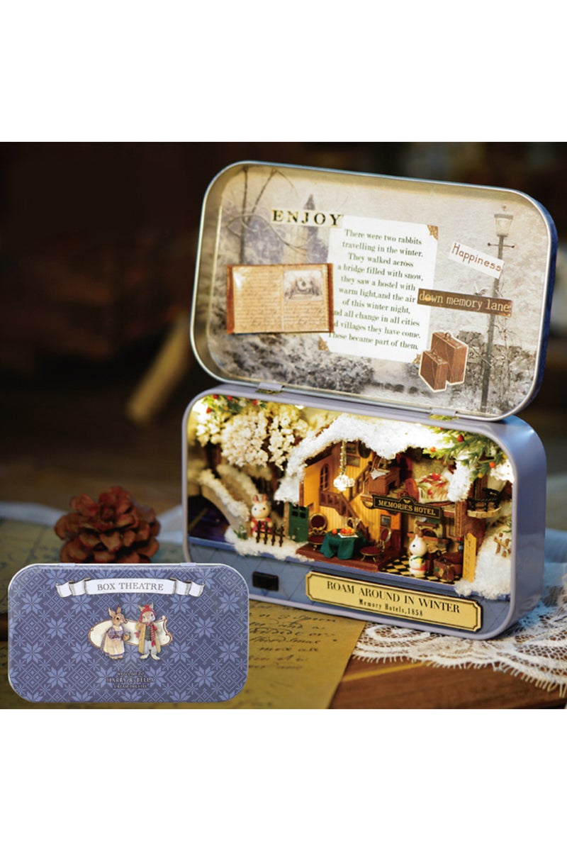 Q4006 Box Theater DollHouses Wooden Doll House Miniature Home Nostalgic Theme DollHouse Furniture Ac