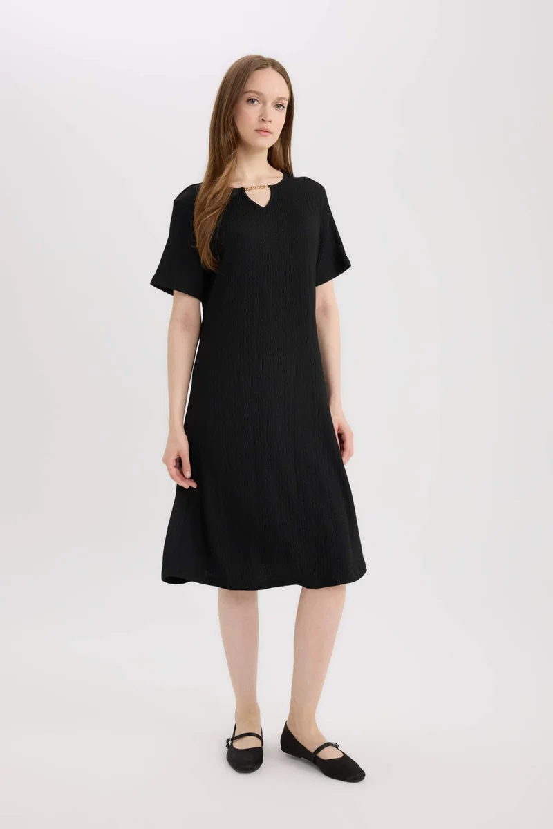 DeFacto Regular Fit Open Neck Basic Crepe Midi Dress