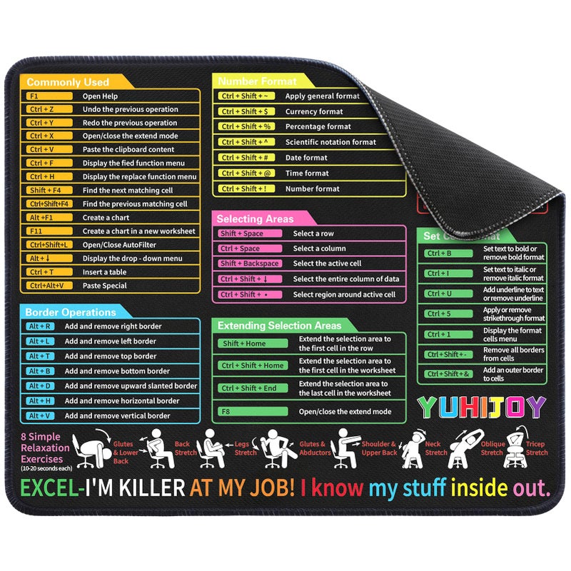 Yuhijoy Excel Cheat Sheet Desk Pad - Excel Cheat Sheet Desk Mat - Mouse Pads, Non-Slip Base Portable Mousepad Suitable Ideal for Office, Gaming, etc (1, 11.8" x 9.84") - Image 1