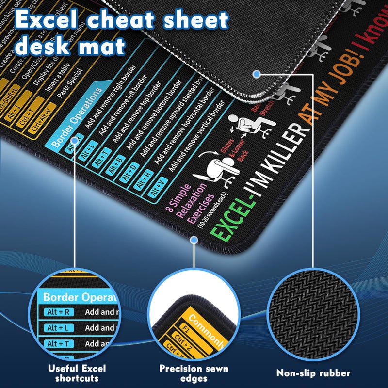 Yuhijoy Excel Cheat Sheet Desk Pad - Excel Cheat Sheet Desk Mat - Mouse Pads, Non-Slip Base Portable Mousepad Suitable Ideal for Office, Gaming, etc (1, 11.8" x 9.84") - Image 2