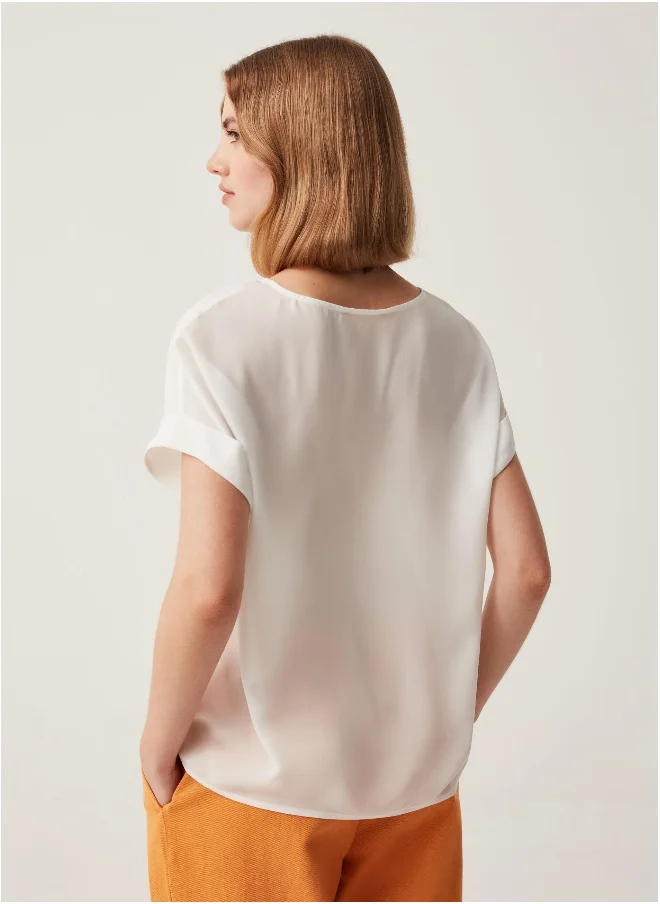 او في اس Satin blouse with kimono sleeves