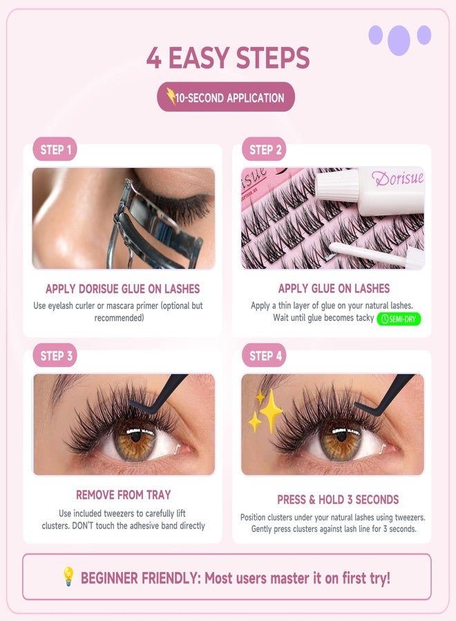 Dorisue Wispy Lash Clusters Pre Glued Natural Self Adhesive Individual Eyelashes No Glue Needed 2 Styles False Lashes DIY Extension Kit with Tweezers and Backup Glue - Image 4