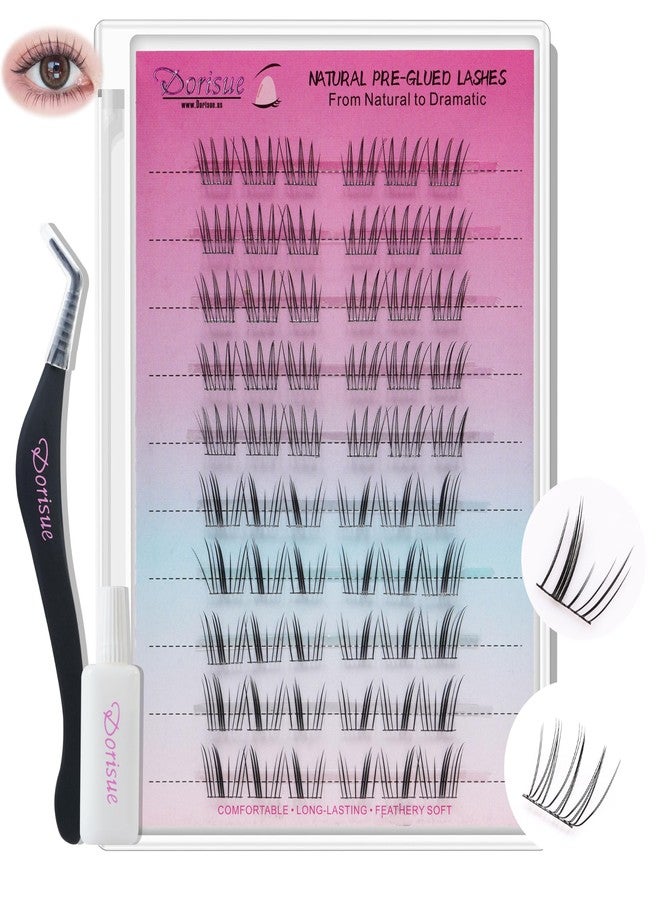 Dorisue Wispy Lash Clusters Pre Glued Natural Self Adhesive Individual Eyelashes No Glue Needed 2 Styles False Lashes DIY Extension Kit with Tweezers and Backup Glue - Image 1