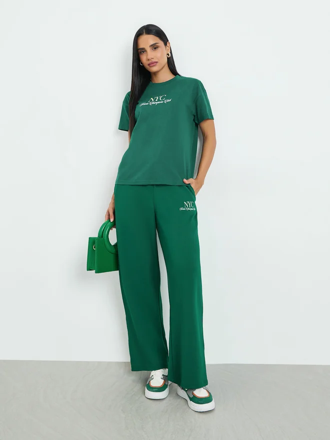 Styli Green NYC Slogan Print Cotton T-Shirt
