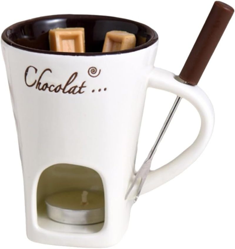 Chocolate Cheese Milk Making Set, Butter Melted Cooking Ceramic Cup, Cheese Cheese Fondue Cup (includes fork and candlestick) - Image 2