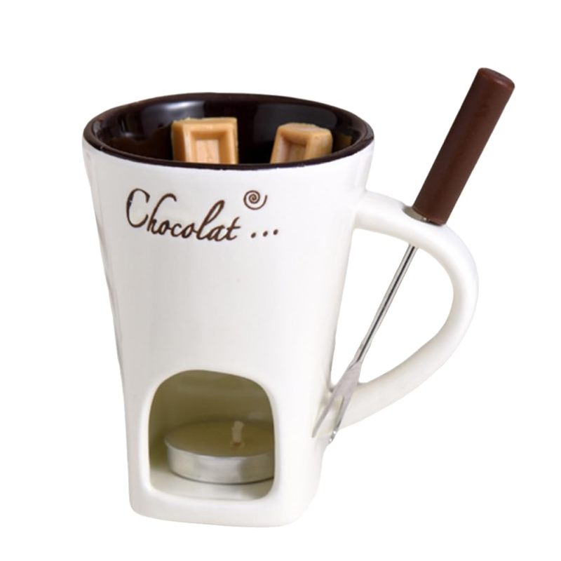Chocolate Cheese Milk Making Set, Butter Melted Cooking Ceramic Cup, Cheese Cheese Fondue Cup (includes fork and candlestick) - Image 1