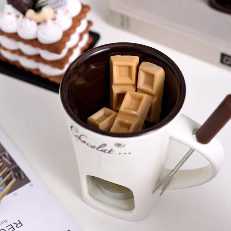 Chocolate Cheese Milk Making Set, Butter Melted Cooking Ceramic Cup, Cheese Cheese Fondue Cup (includes fork and candlestick) - Image 3