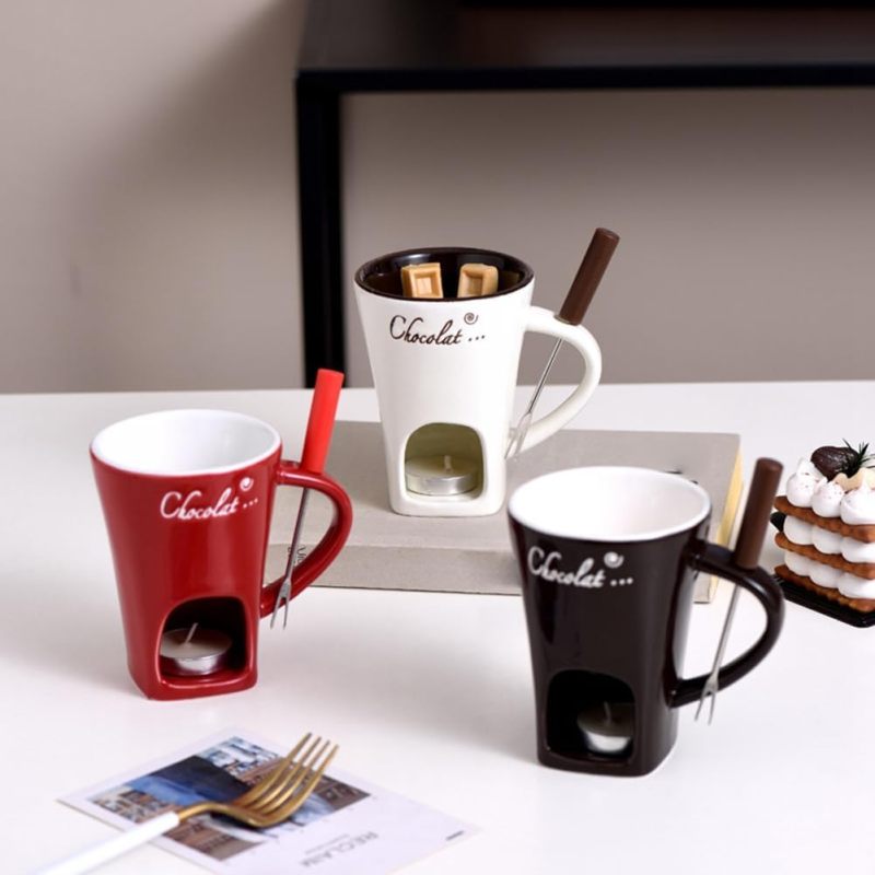 Chocolate Cheese Milk Making Set, Butter Melted Cooking Ceramic Cup, Cheese Cheese Fondue Cup (includes fork and candlestick) - Image 4