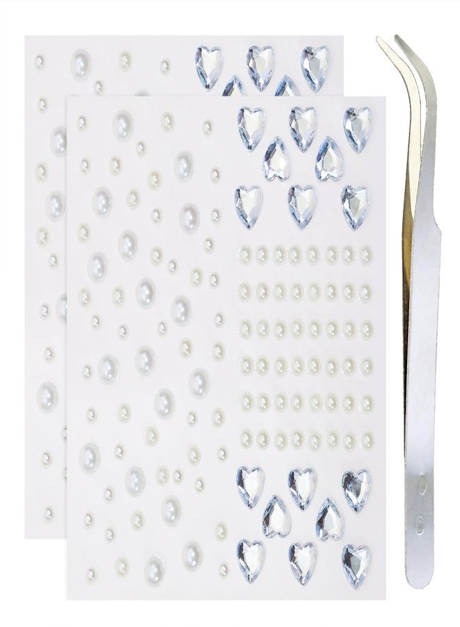 Penta Angel Gem Stickers for Face Stick On Heart Pearl Festival Makeup Jewels Gemstones for Crafts Women Eye Hair Body Christmas Halloween Costume Decoration (White) - Image 1