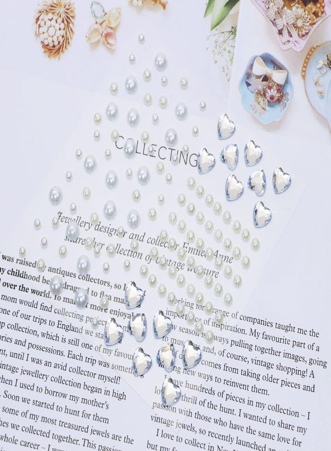 Penta Angel Gem Stickers for Face Stick On Heart Pearl Festival Makeup Jewels Gemstones for Crafts Women Eye Hair Body Christmas Halloween Costume Decoration (White) - Image 3
