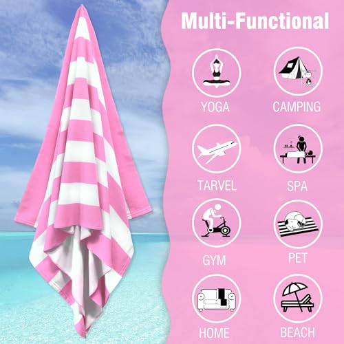 HENBAY Large Oversized Beach Towel - 35 x 70 Inch Microfiber Pool Towel, Pink Striped Quick Dry Cabana Swim Towel - Image 5