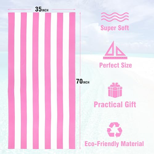 HENBAY Large Oversized Beach Towel - 35 x 70 Inch Microfiber Pool Towel, Pink Striped Quick Dry Cabana Swim Towel - Image 3