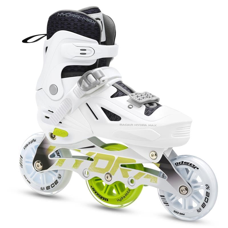 Jaspo Radar Edge 100 mm Adjustable Hard-Boot Inline Shoe Skates Aluminium Frame ABEC-7 Bearing, 80A Hardness PU Wheels, Soft Cushioned Inner Shoe for All Age Groups White, Extra Large(26-28.5 cms) - Image 1
