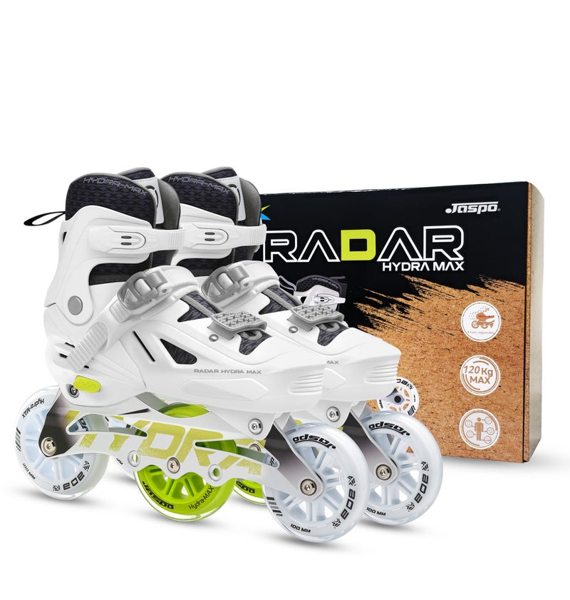Jaspo Radar Edge 100 mm Adjustable Hard-Boot Inline Shoe Skates Aluminium Frame ABEC-7 Bearing, 80A Hardness PU Wheels, Soft Cushioned Inner Shoe for All Age Groups White, Extra Large(26-28.5 cms) - Image 2