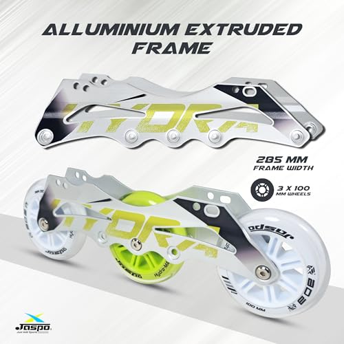 Jaspo Radar Edge 100 mm Adjustable Hard-Boot Inline Shoe Skates Aluminium Frame ABEC-7 Bearing, 80A Hardness PU Wheels, Soft Cushioned Inner Shoe for All Age Groups White, Extra Large(26-28.5 cms) - Image 4