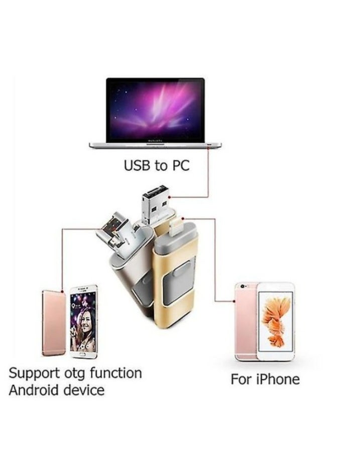 i-Flash - 3 in 1 Usb Flash Drive Expand Memory Stick Otg Pendrive for iphone iPad Android PC 128GB Gold - Image 1