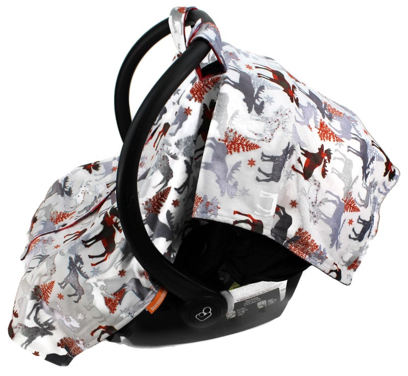 Dear Baby Gear Car Seat Canopy - Unisex Infant Car Seat Cover - Soft and Breathable Fabric - Fits Most Carseats - Winter Moose/Red Black Plaid - 40"x30" - Image 5
