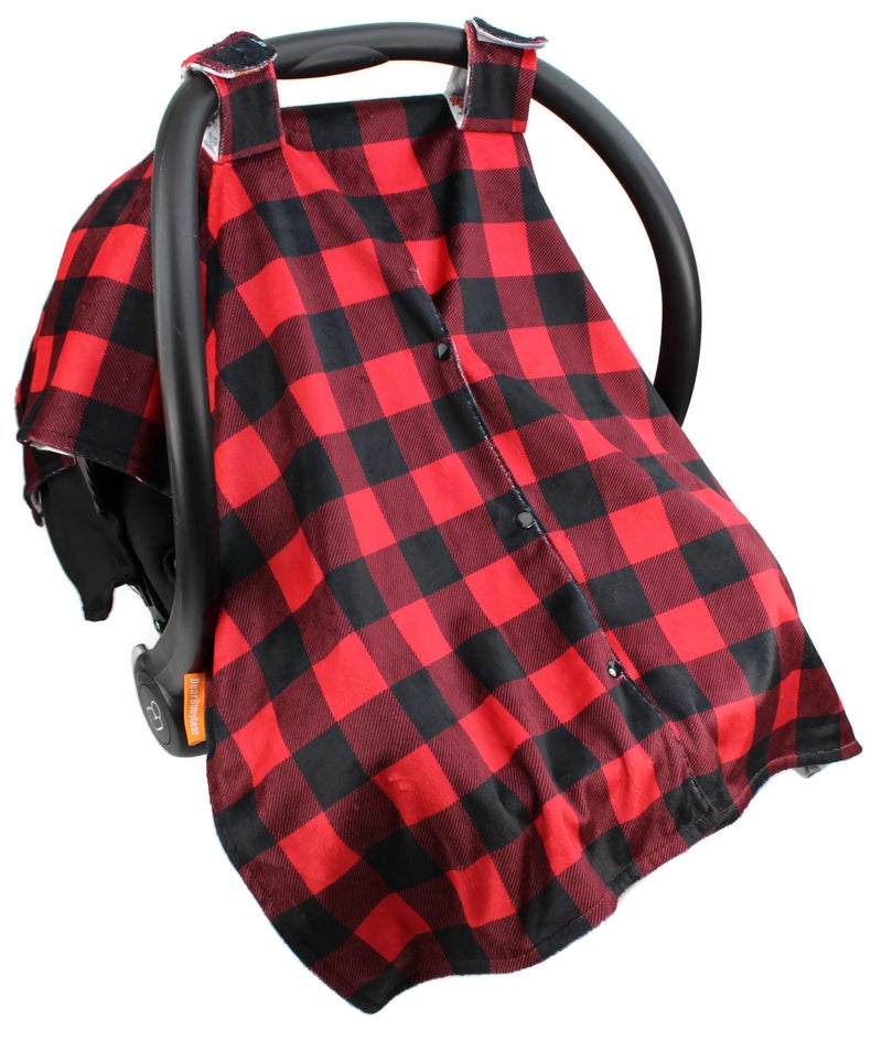 Dear Baby Gear Car Seat Canopy - Unisex Infant Car Seat Cover - Soft and Breathable Fabric - Fits Most Carseats - Winter Moose/Red Black Plaid - 40"x30" - Image 4