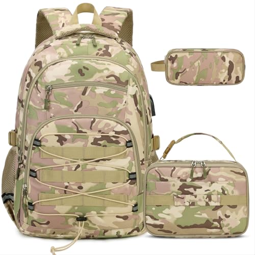 ACESAK Camo Backpack for Boys Tactical Kids Backpack Boys School Bags for Boy Children Teens Kids Elementary Middle High School Military Bookbag and Lunch Bag Pencil Case Set with USB Charging Port - Image 1