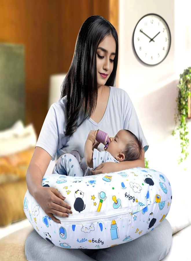 Kid's Charm وسادة رضاعة للأطفال حديثي الولادة من كيدز تشارم، وسادة رضاعة قابلة للتعديل مع حزام، وسادة رضاعة للأم والطفل (أزرق باندا) - Image 1