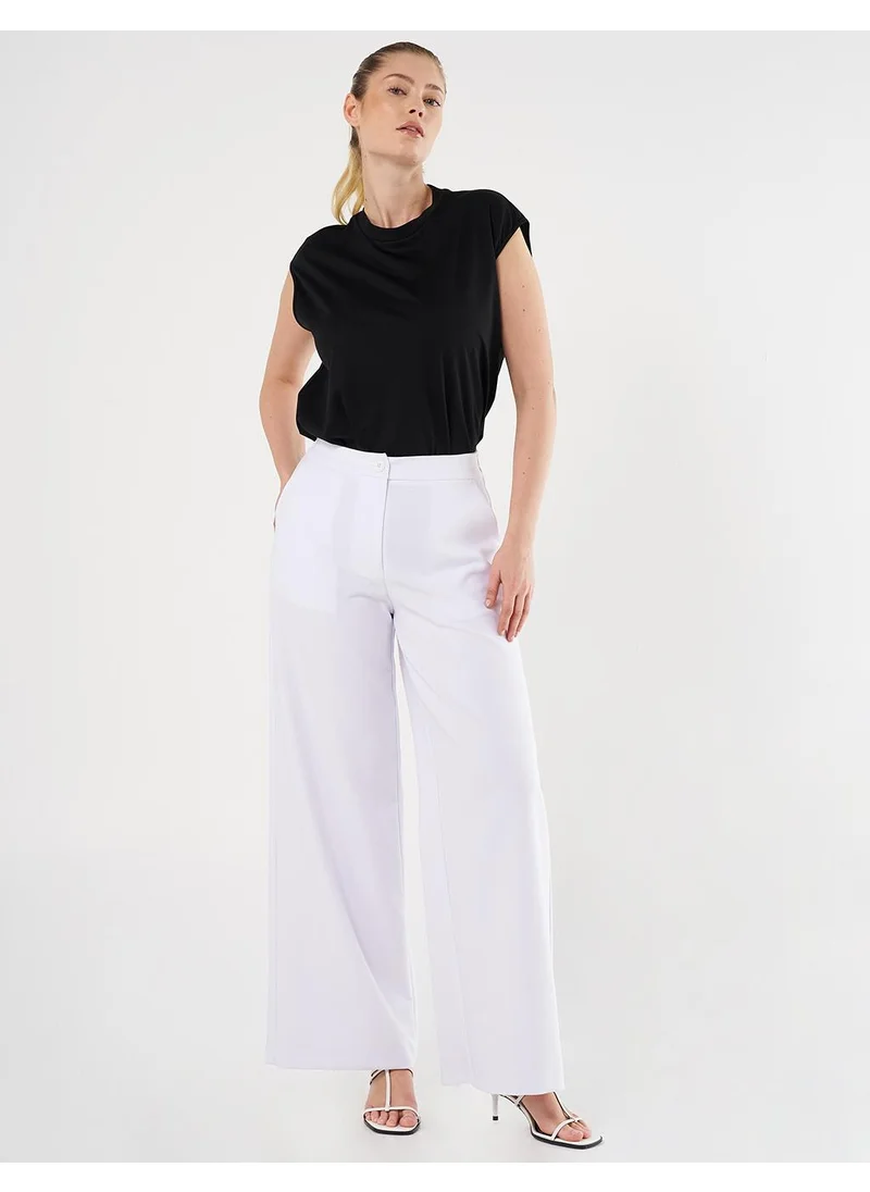 Kayra Wide-Leg Classic Trousers Optical White