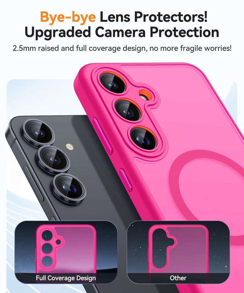 CANSHN Designed for Samsung Galaxy S25 Plus Case (2025) [Full Camera Protection] [Compatible with Magsafe] Translucent Matte Back Protective Phone Cover, Hot Pink - Image 3