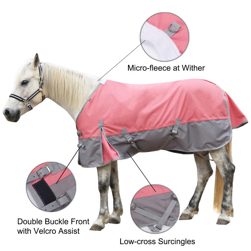 Gallopoff 1200D Ripstop Waterproof Breathable Horse Blanket (0g No Fill), Lightweight Turnout Rain Sheet, Keeps Dry in Mud & Wet Weather Pinkgrey 72" - Image 2