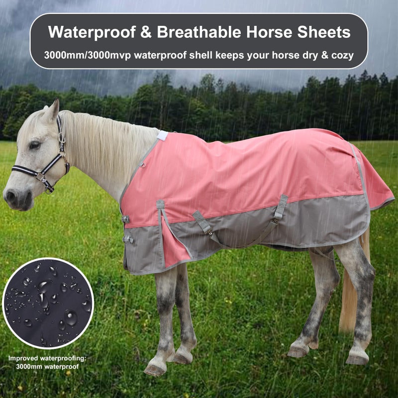 Gallopoff 1200D Ripstop Waterproof Breathable Horse Blanket (0g No Fill), Lightweight Turnout Rain Sheet, Keeps Dry in Mud & Wet Weather Pinkgrey 72" - Image 4
