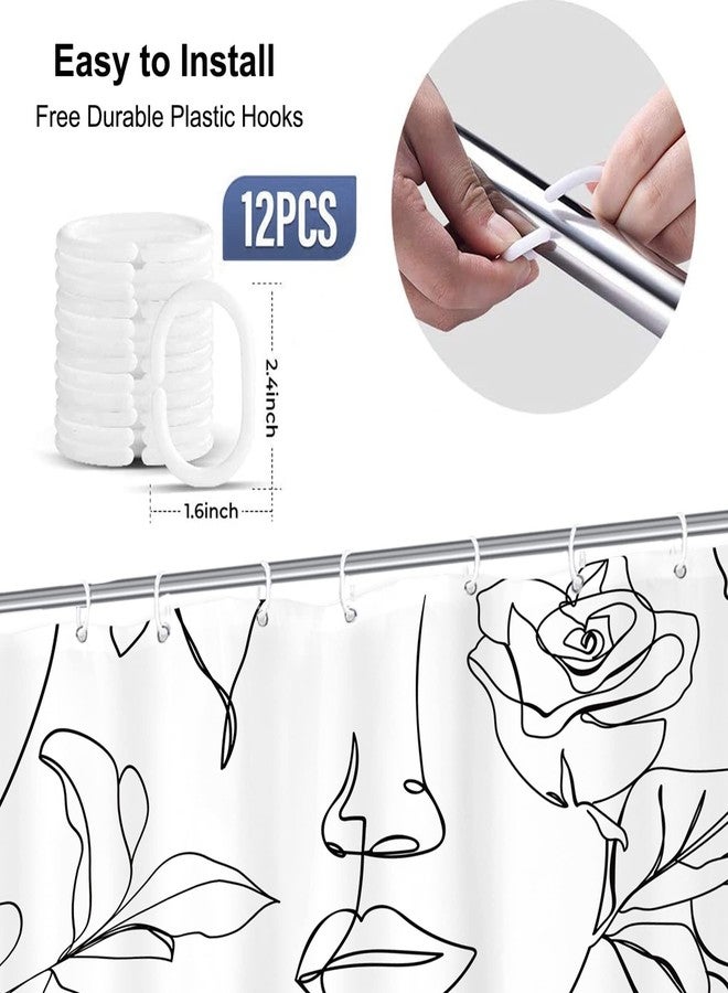 Yookeb Abstract Women Face Bathroom Shower Curtain 60W by 71H Inch Minimalist Modern Line Art Black White Rose Contemporary Polyester Fabric 12 Plastic Hooks Waterproof Decor - Image 4
