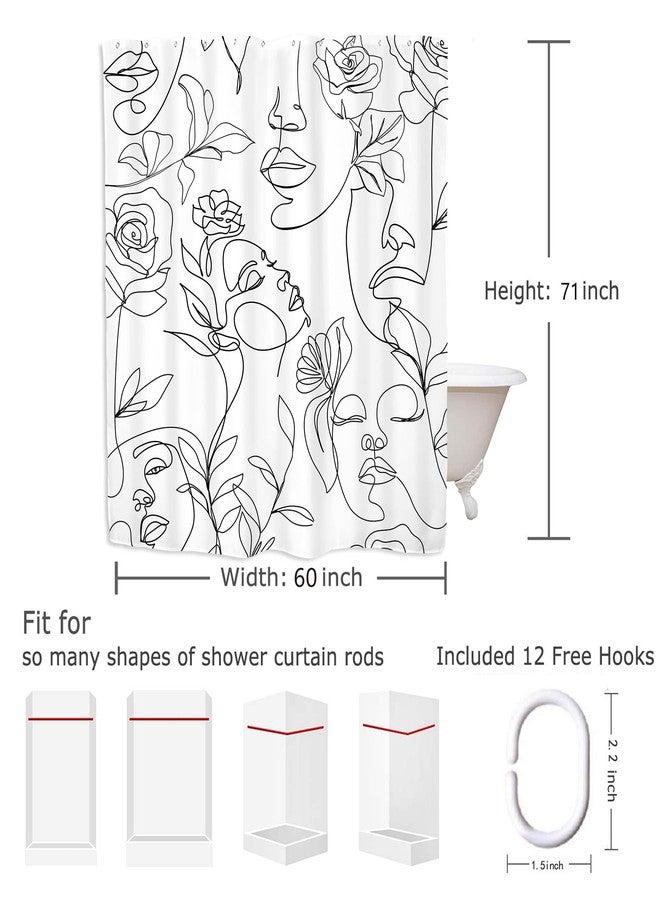 Yookeb Abstract Women Face Bathroom Shower Curtain 60W by 71H Inch Minimalist Modern Line Art Black White Rose Contemporary Polyester Fabric 12 Plastic Hooks Waterproof Decor - Image 3