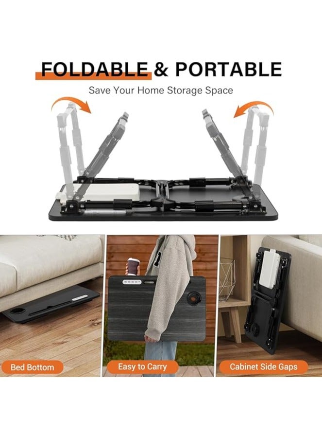 Green Tiger Laptop Desk for Bed Height Adjustable, Lap Bed Table with USB/Storage Drawer/Cup Holder/Tablet Stand/Book Shelf, Foldable Breakfast Tray Portable for Reading Writing, Bed, Sofa & Floor (Black) - Image 1