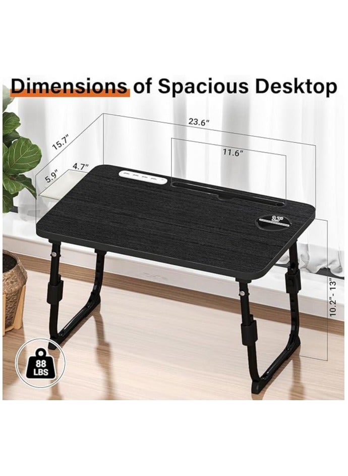 Green Tiger Laptop Desk for Bed Height Adjustable, Lap Bed Table with USB/Storage Drawer/Cup Holder/Tablet Stand/Book Shelf, Foldable Breakfast Tray Portable for Reading Writing, Bed, Sofa & Floor (Black) - Image 2