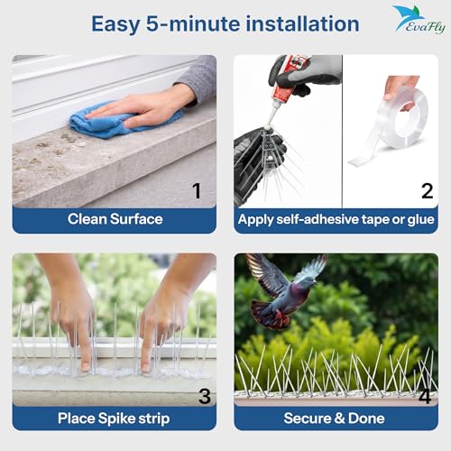 Evafly Balcony Spike for Birds|Pack of 7 Strong Polycarbonate Uv Treated Unbreakable Spikes| Uses at AC Cabinate Windows Railing- White (12x8 inch) - Image 4