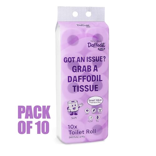 DAFFODIL 2 ply Toilet Tissue paper-10 rolls/packs (240 pulls per roll, 2400 pulls, 4800 sheets) UltraSoft Toilet Paper Roll, Strong and Long Lasting for Home or Office Use. - Image 2