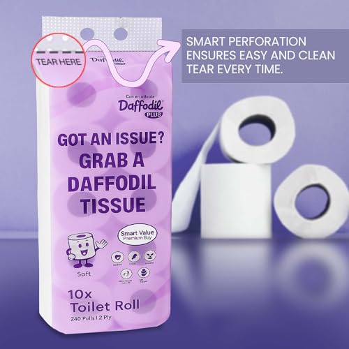 DAFFODIL 2 ply Toilet Tissue paper-10 rolls/packs (240 pulls per roll, 2400 pulls, 4800 sheets) UltraSoft Toilet Paper Roll, Strong and Long Lasting for Home or Office Use. - Image 3