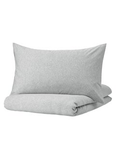 IKEA FRAKTA Duvet cover and 2 pillowcases - light grey/mélange - 240x220/50x80 cm  - Image 1