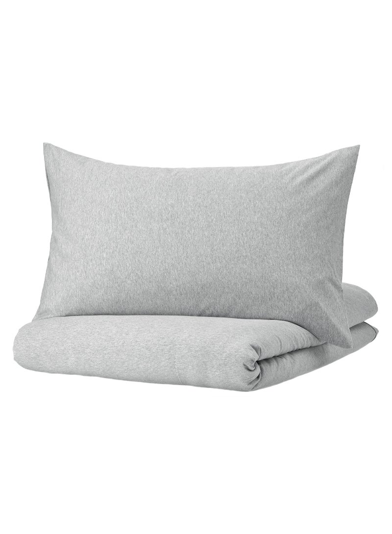 IKEA FRAKTA غطاء لحاف و 2 غطاء وسادة - رمادي فاتح/مزيج - 240x220/50x80 سم - Image 1