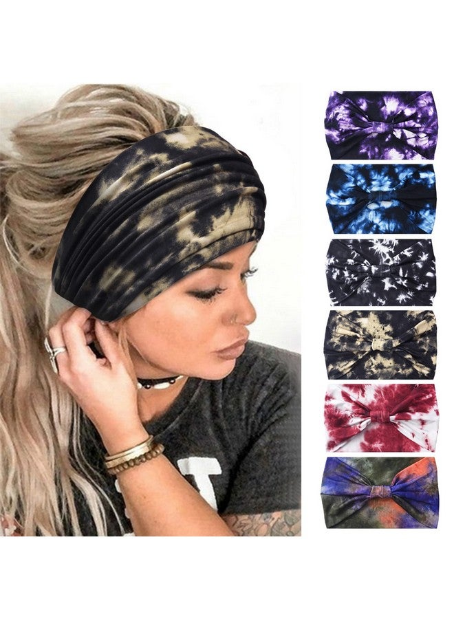 يشان عصابات رأس عريضة من Yeshan للنساء، عصابات رأس بوهو غير قابلة للانزلاق، عصابات رأس مرنة مصبوغة برباط، عصابات شعر لممارسة اليوجا والتمرين والجري، عبوة من 6 قطع - Image 1