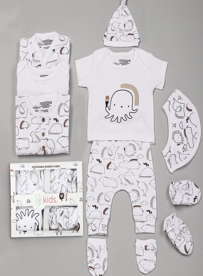 Mush Ultra Soft Bamboo Unisex Fabric Unisex Gift Set For New Born Baby/Kids Pack Of 9, (3-6 Month, Marine Life),Multicolor - Image 1
