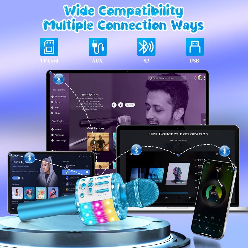 MicQutr Karaoke Microphone Toys for Kids, Wireless Bluetooth Mic with Lights & Speaker, Portable Home KTV Player System, Perfect Birthday Party for 3-12 Year Old Boys & Girls - Image 3