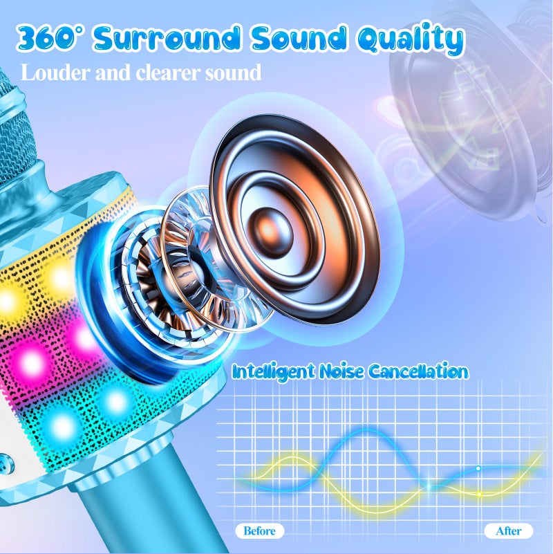 MicQutr Karaoke Microphone Toys for Kids, Wireless Bluetooth Mic with Lights & Speaker, Portable Home KTV Player System, Perfect Birthday Party for 3-12 Year Old Boys & Girls - Image 2