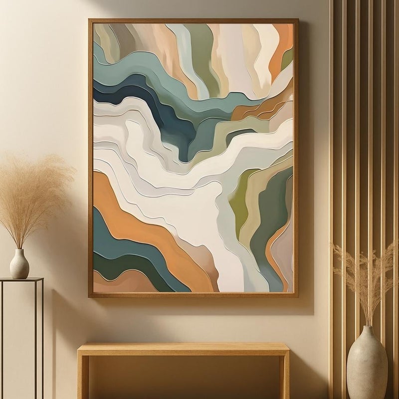 ماركتنا لوحة قماشية بتصميم تجريدي مع برواز مجوف مقاس (60×90) قطعة واحدة - Image 1