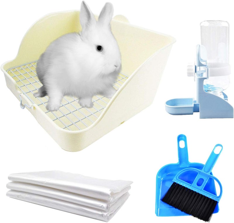 kathson Rabbit Litter Box Toilet Pet Potty Trainer Cage Corner Tray Pan Litter Bedding Box Hanging Water Fountain Automatic Dispenser for Adult Guinea Pigs Rabbits Hamster Chinchilla Ferret - Image 1