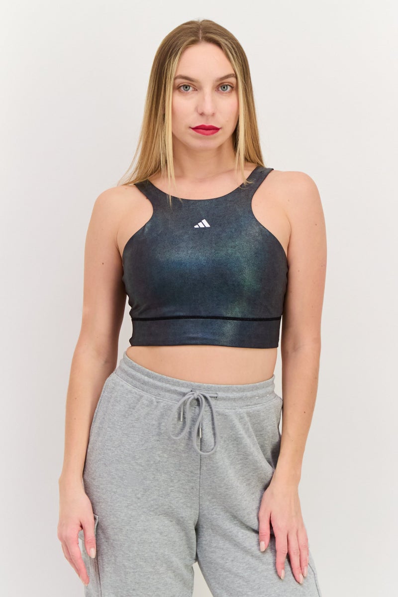 Adidas Women Brand Logo Padded Sports Bra, Carbon Black - Image 1