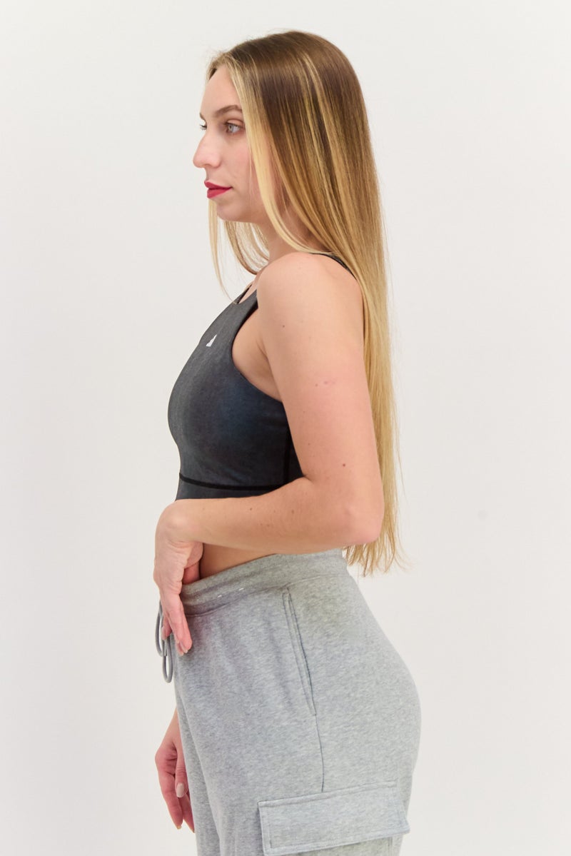 Adidas Women Brand Logo Padded Sports Bra, Carbon Black - Image 3