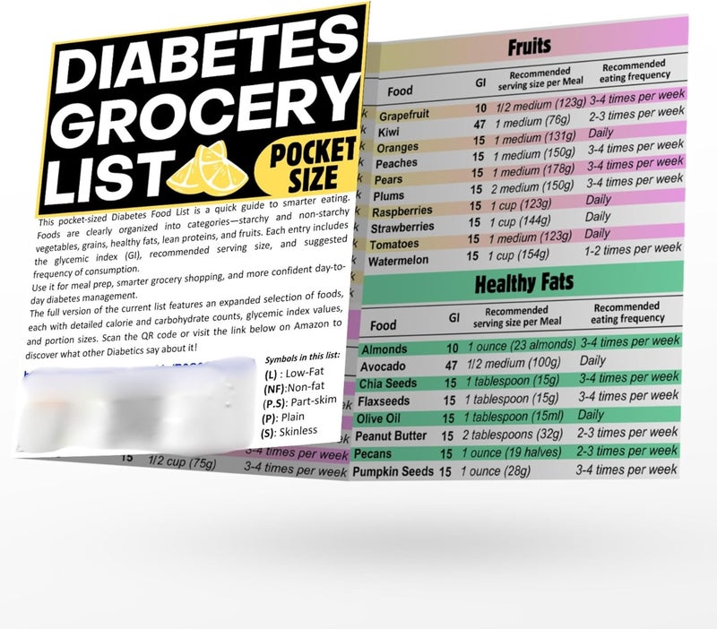 FODLIST Diabetic Cheat Sheet Laminated a Printable Type 2 Diabetes Food List Chart for Diabetic Meal Planning and grocery shopping Lists Low Glycemic Index Foods Pocket Size Brochure - Image 1
