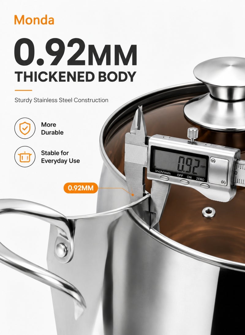 Monda Stainless Steel Saucepan with Glass Lid 3L – Heavy Duty Milk & Soup Pot, Induction Compatible, Heat Resistant Double Handles, Durable Kitchen Cooking Pot - Image 3
