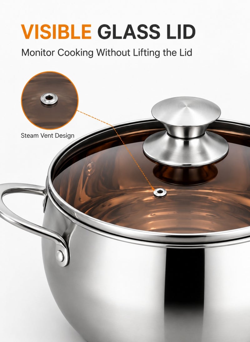 Monda Stainless Steel Saucepan with Glass Lid 3L – Heavy Duty Milk & Soup Pot, Induction Compatible, Heat Resistant Double Handles, Durable Kitchen Cooking Pot - Image 4