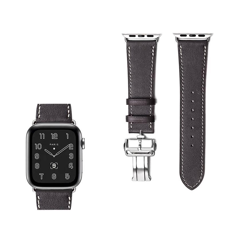 سوار ساعة ذكية باللون بني قابل للتعديل سوار جلدي كلاسيكي متوافق مع Apple Watch 38/40/41/42/44/45/49mm بملاءمة قابلة للتعديل وحزام بديل - Image 2