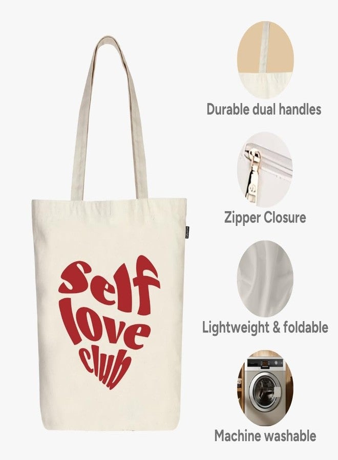 EcoRight Eco Right Canvas Tote Bags for Women with Zip, College Bag for Girls, 100% Organic Cotton Tote Bag for Shopping, Travel & beach bags for women (White) - Image 4